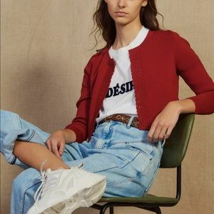 Sandro Cutout-trim Stretch-knit cardigan Size 1